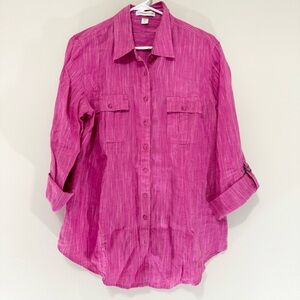 Coldwater Creek 100% Linen Pink Button Down Top Size L